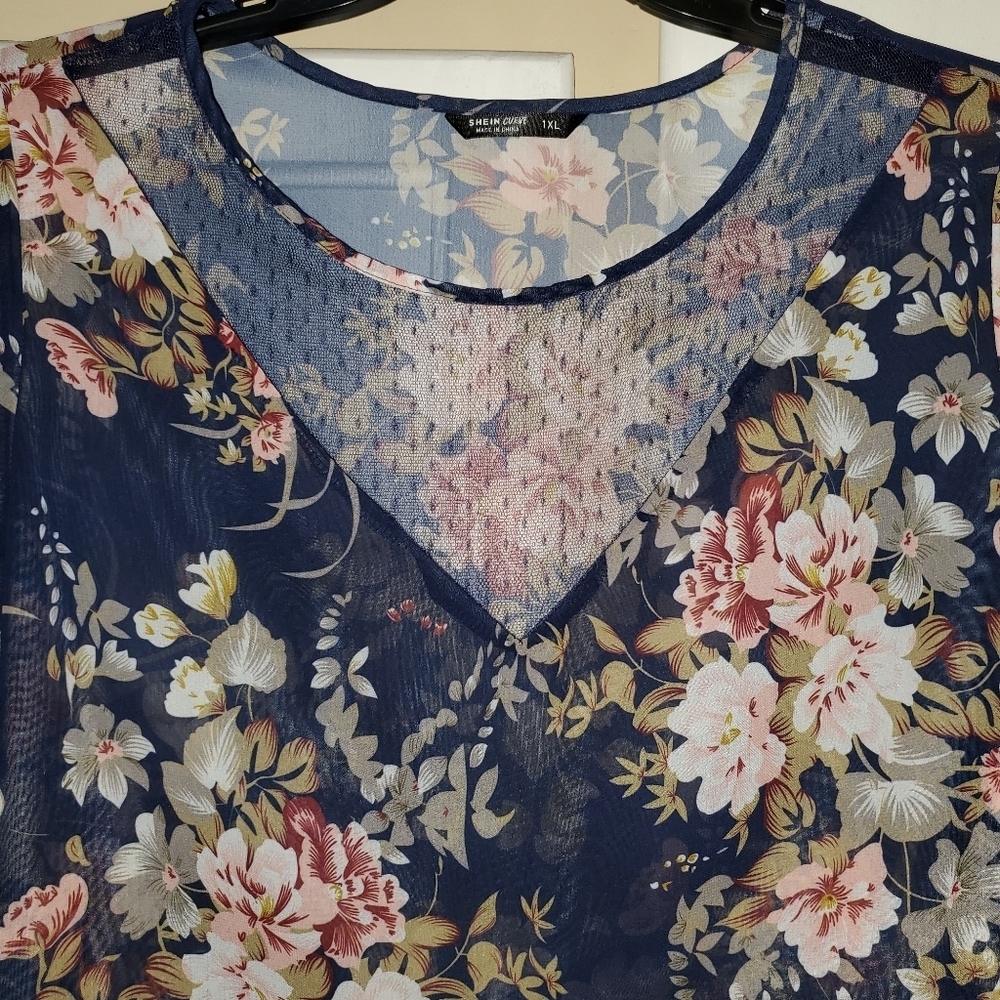 SHEIN Women's Mesh Insert Floral Print Tunic NWOT - Picture 7 of 8